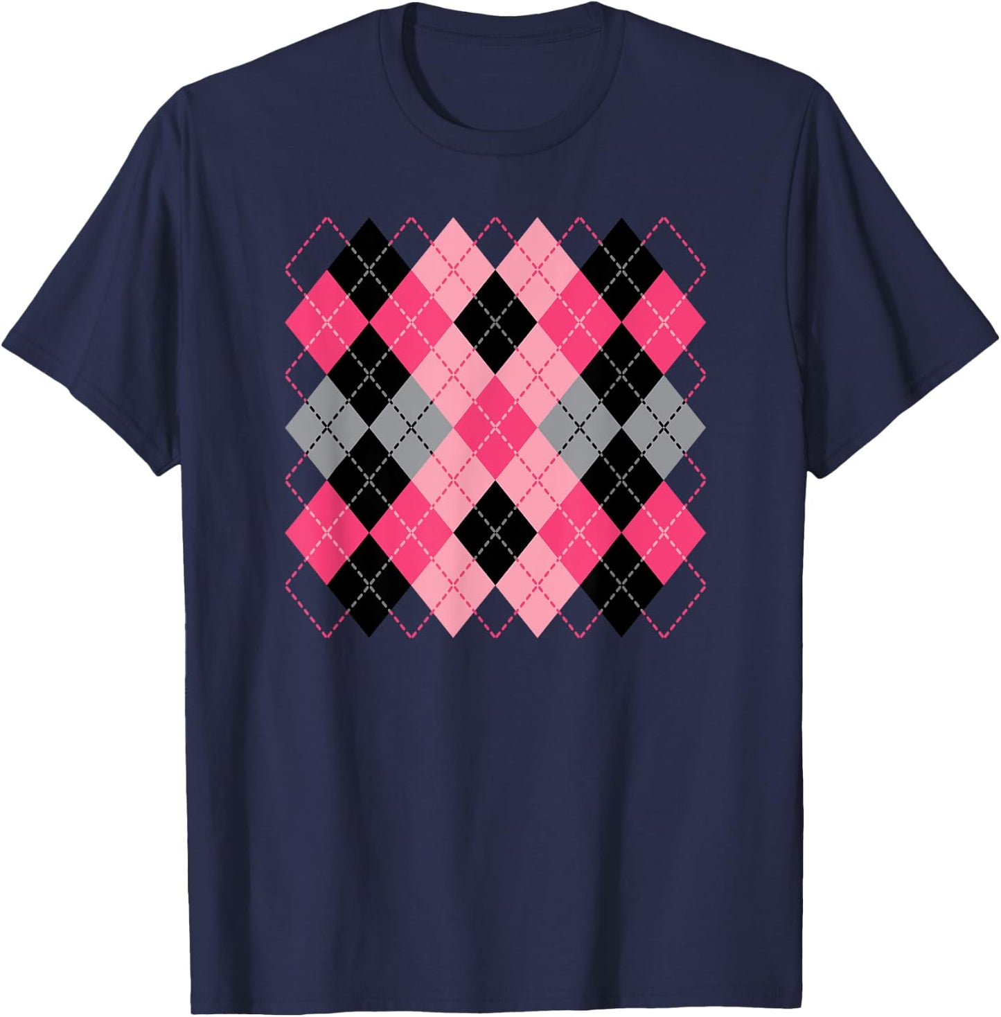 Preppy in Pink Retro Rockabilly Fashionable Argyle T-Shirt - T-Shirt | Navy
