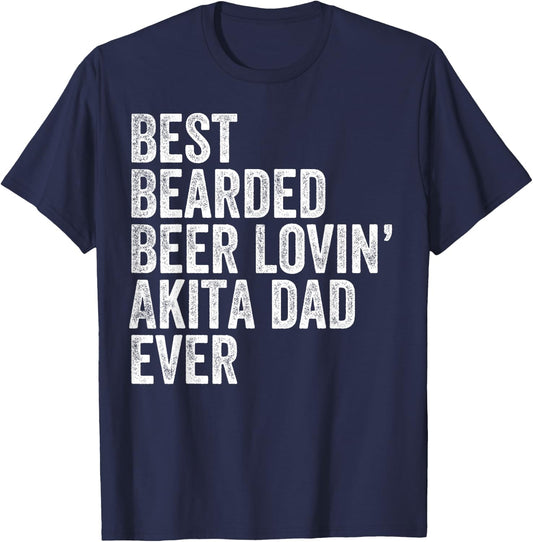 Best Bearded Beer Lovin Akita Dad Gift Pet Dog Owner T-Shirt - T-Shirt | Navy