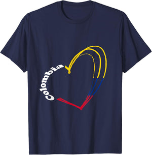 Colombia Flag Heart Colombian Roots Colombian Pride T-Shirt - T-Shirt | Navy