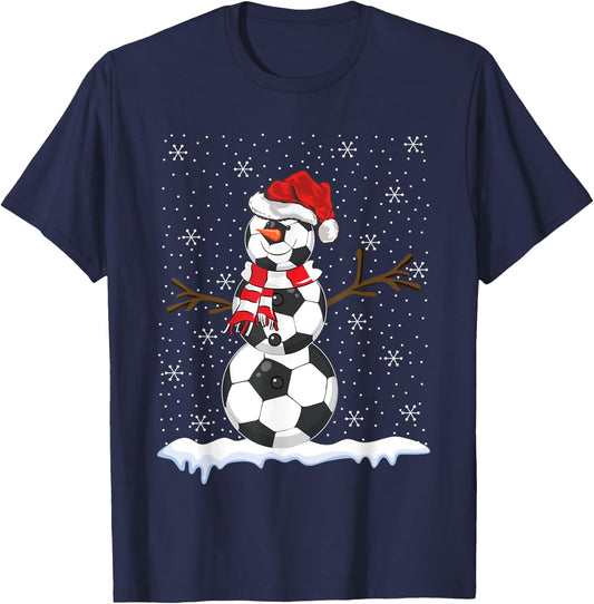 Ugly Sweater Style Snowman Soccer Ball Christmas T-Shirt - T-Shirt | Navy