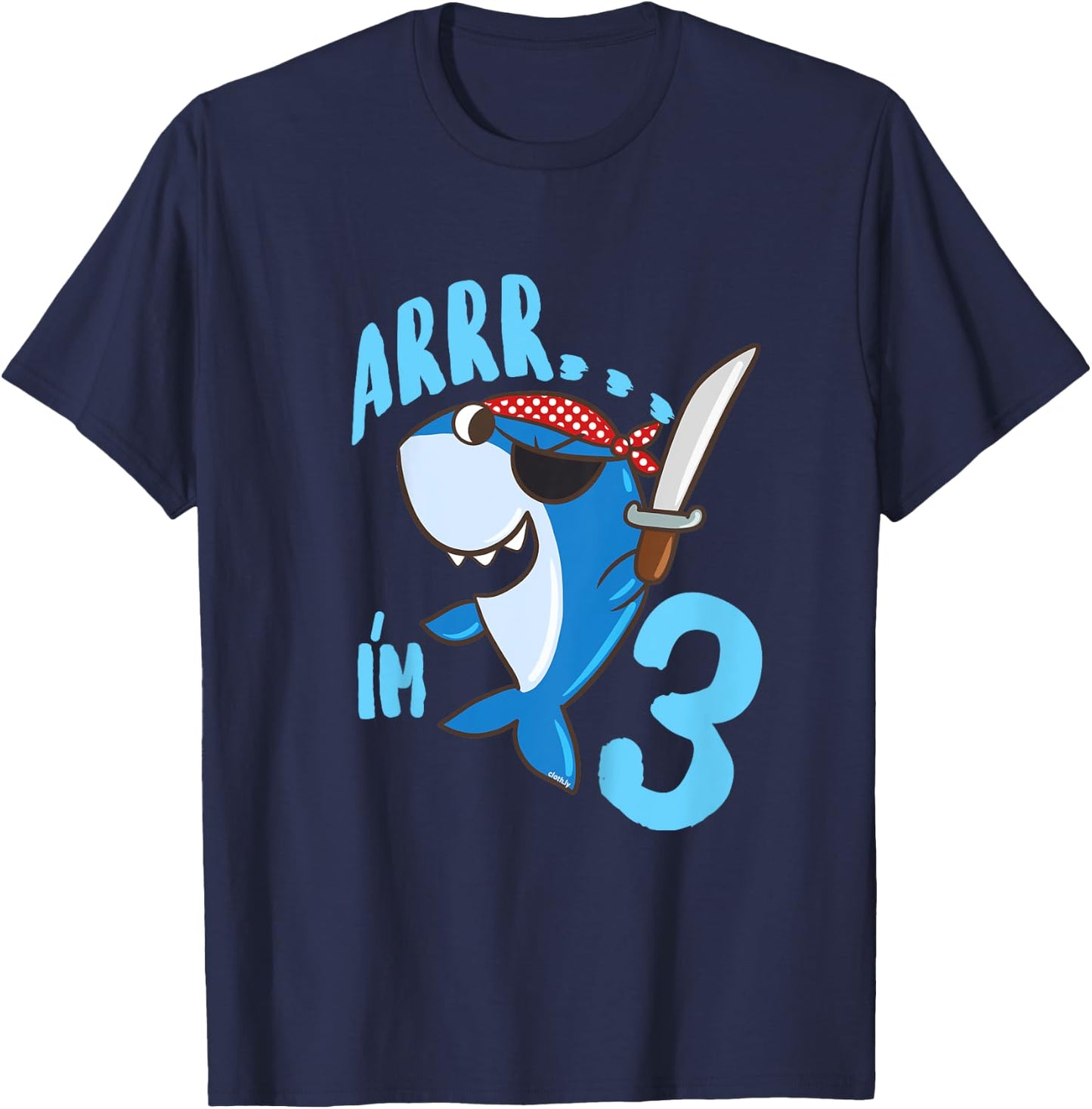 Kids 3rd Birthday Gift Boys Shark Pirate 3 Years T-Shirt - T-Shirt | Navy