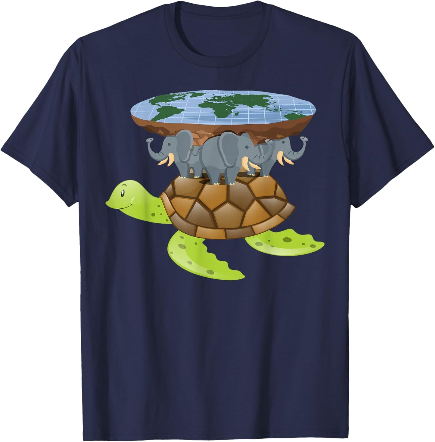 Flat Earth Turtle Disk World Gift Design Idea T-Shirt - T-Shirt | Navy