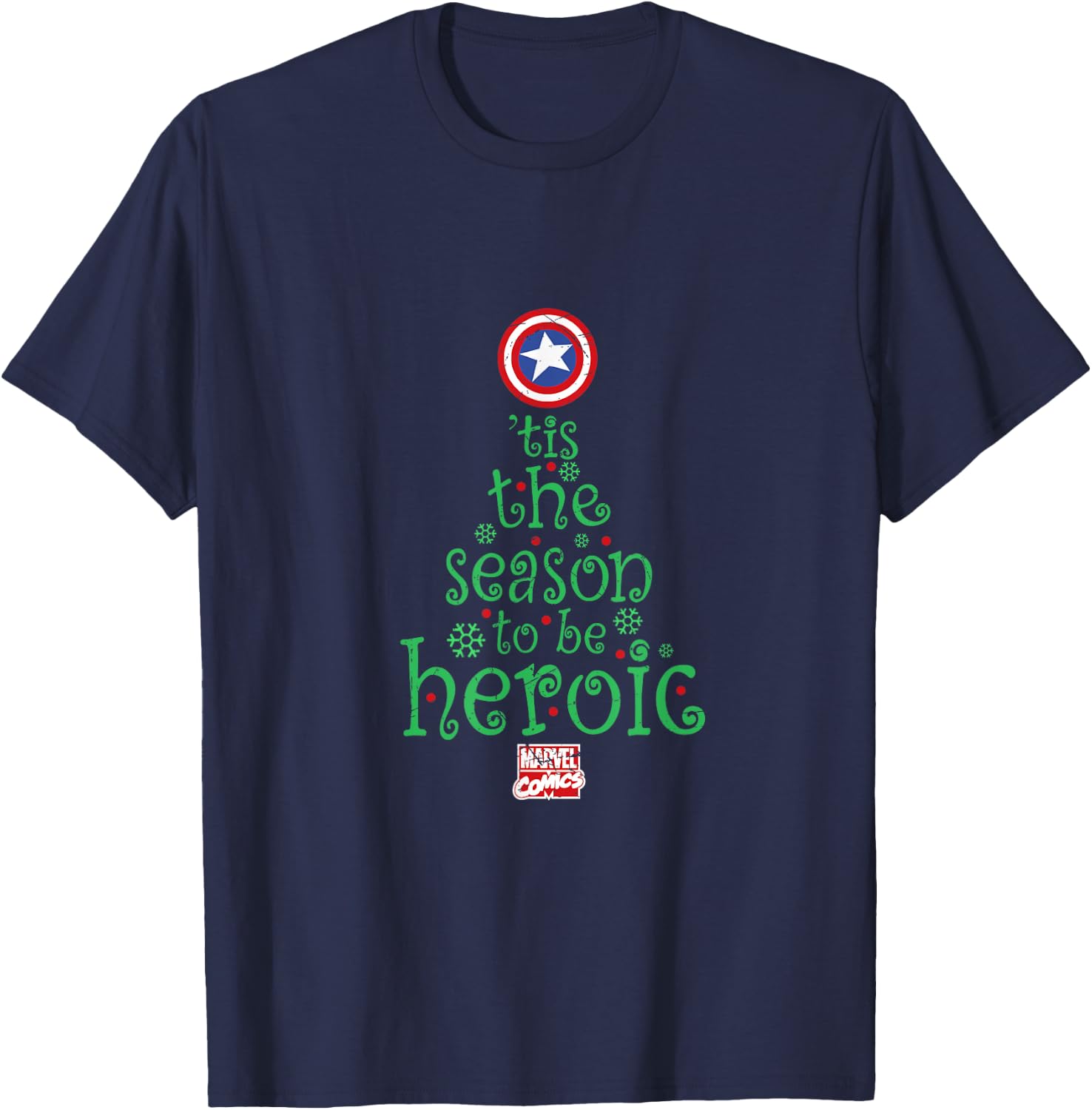 Marvel Captain America Heroic Holiday Tree T-Shirt - T-Shirt | Navy