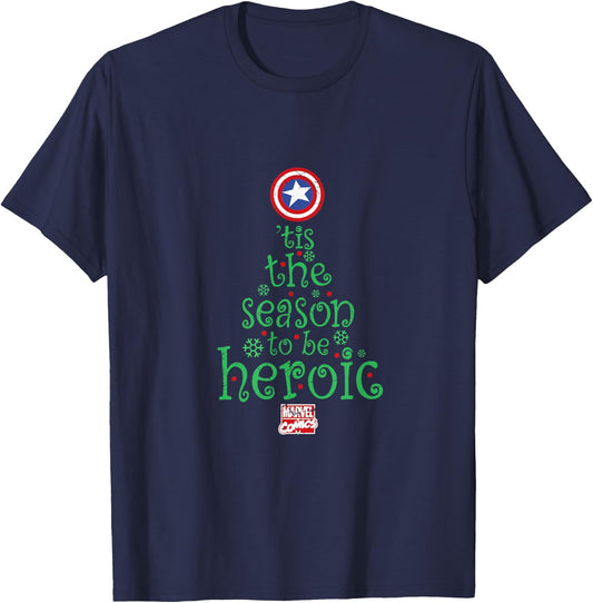 Marvel Captain America Heroic Holiday Tree T-Shirt - T-Shirt | Navy
