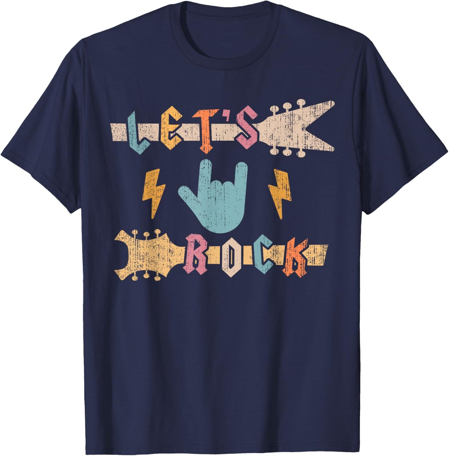 Let's Rock Guitar Vintage Rock and Roll Kids Boys Girls T-Shirt - T-Shirt | Navy