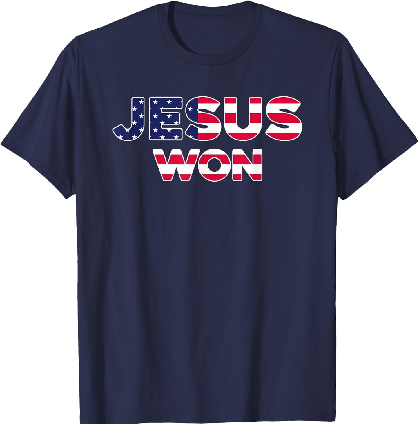 Jesus Won American Flag Christian Faith Spiritual T-Shirt - T-Shirt | Navy