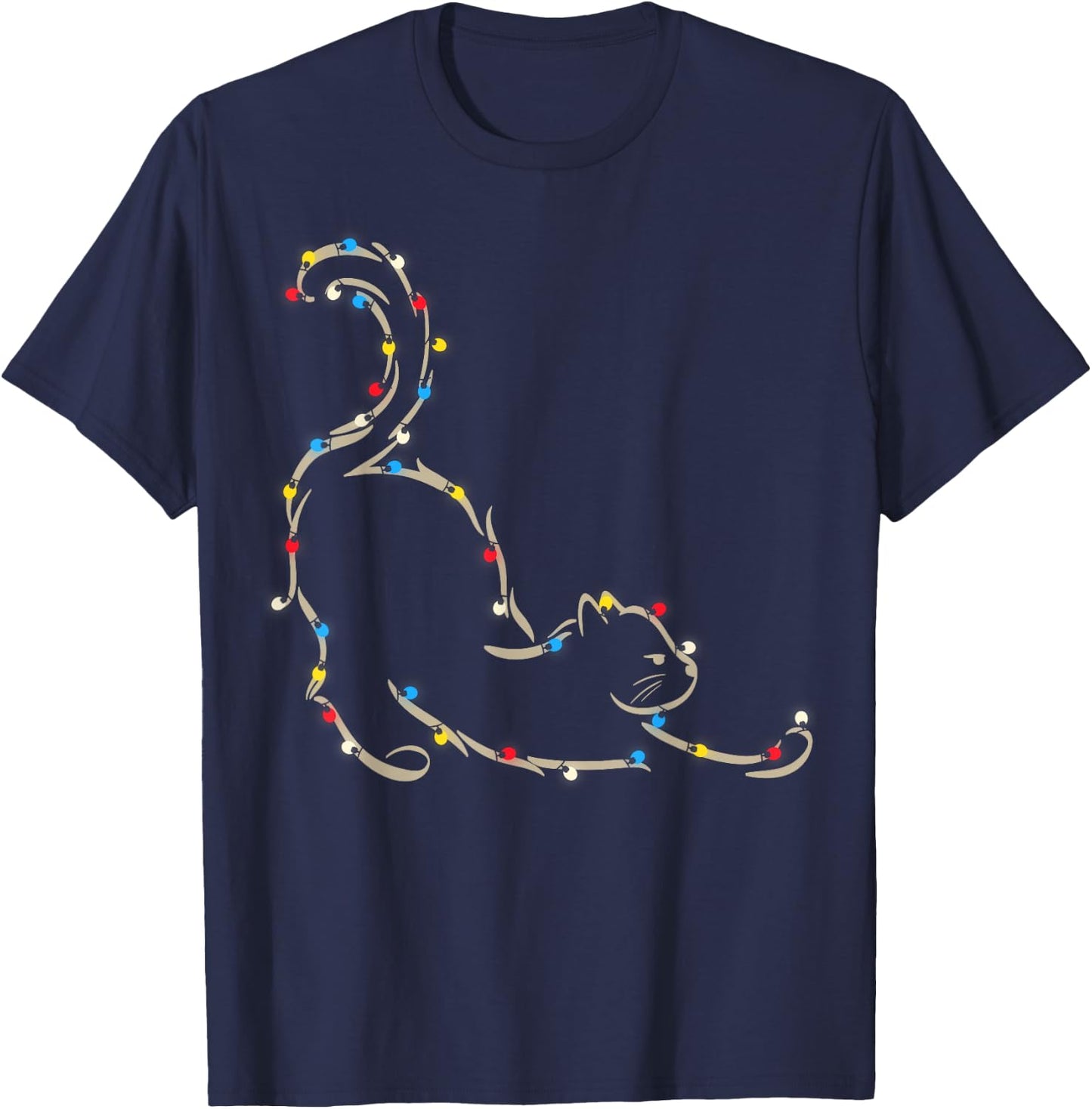 Christmas Lights Meowy Cat Pet Collection Women Kids T-Shirt - T-Shirt | Navy