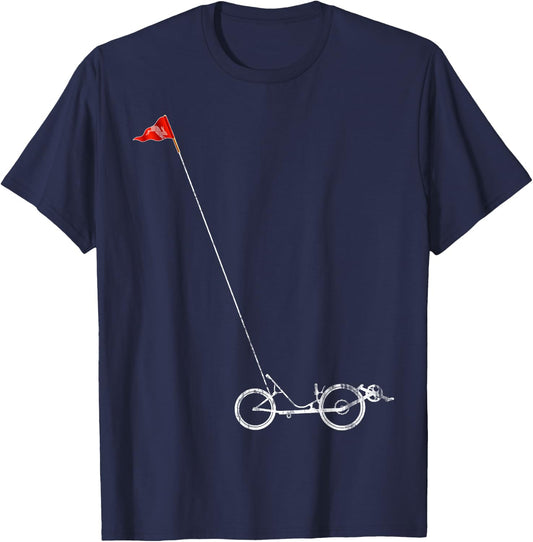 Recumbent Bicycle with Safety Flag T-Shirt - T-Shirt | Navy