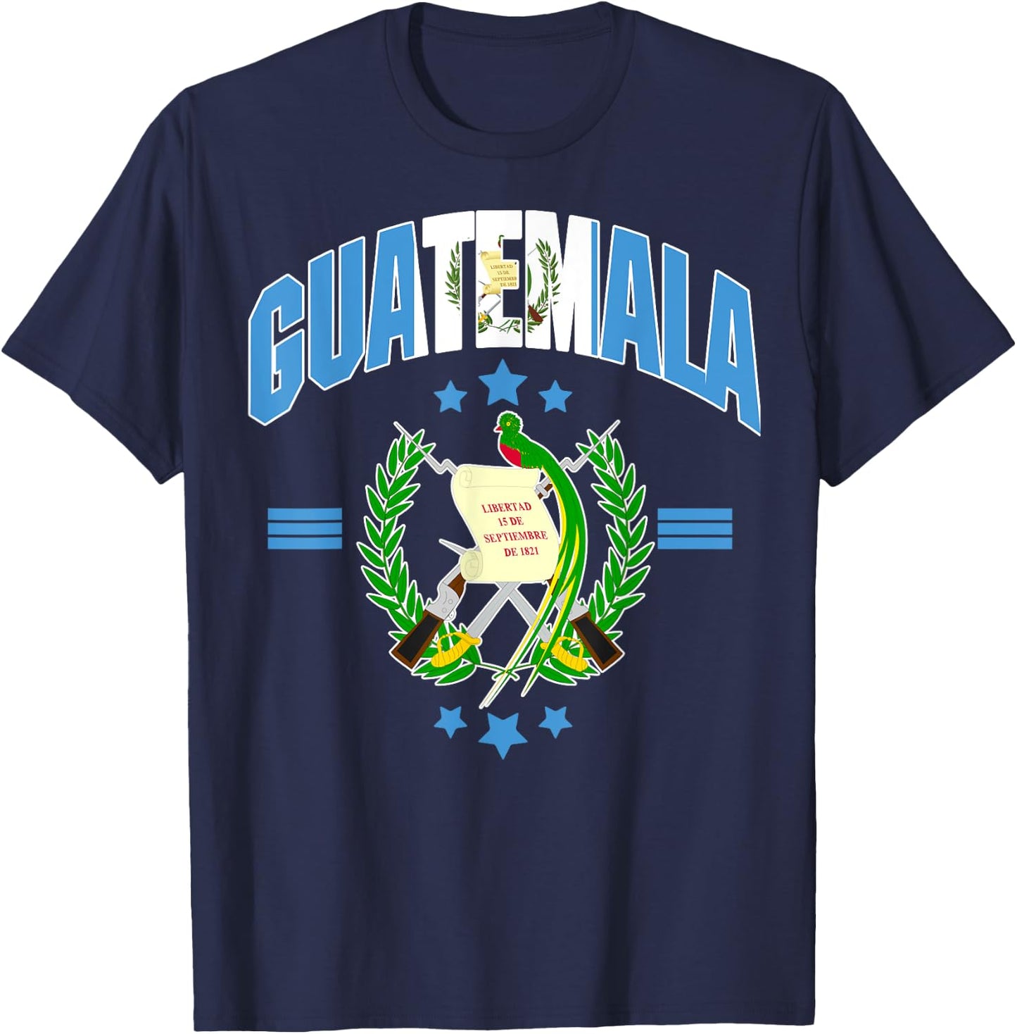 Love Guatemala With Guatemala Flag Quetzal Bird Emblem T-Shirt - T-Shirt | Navy