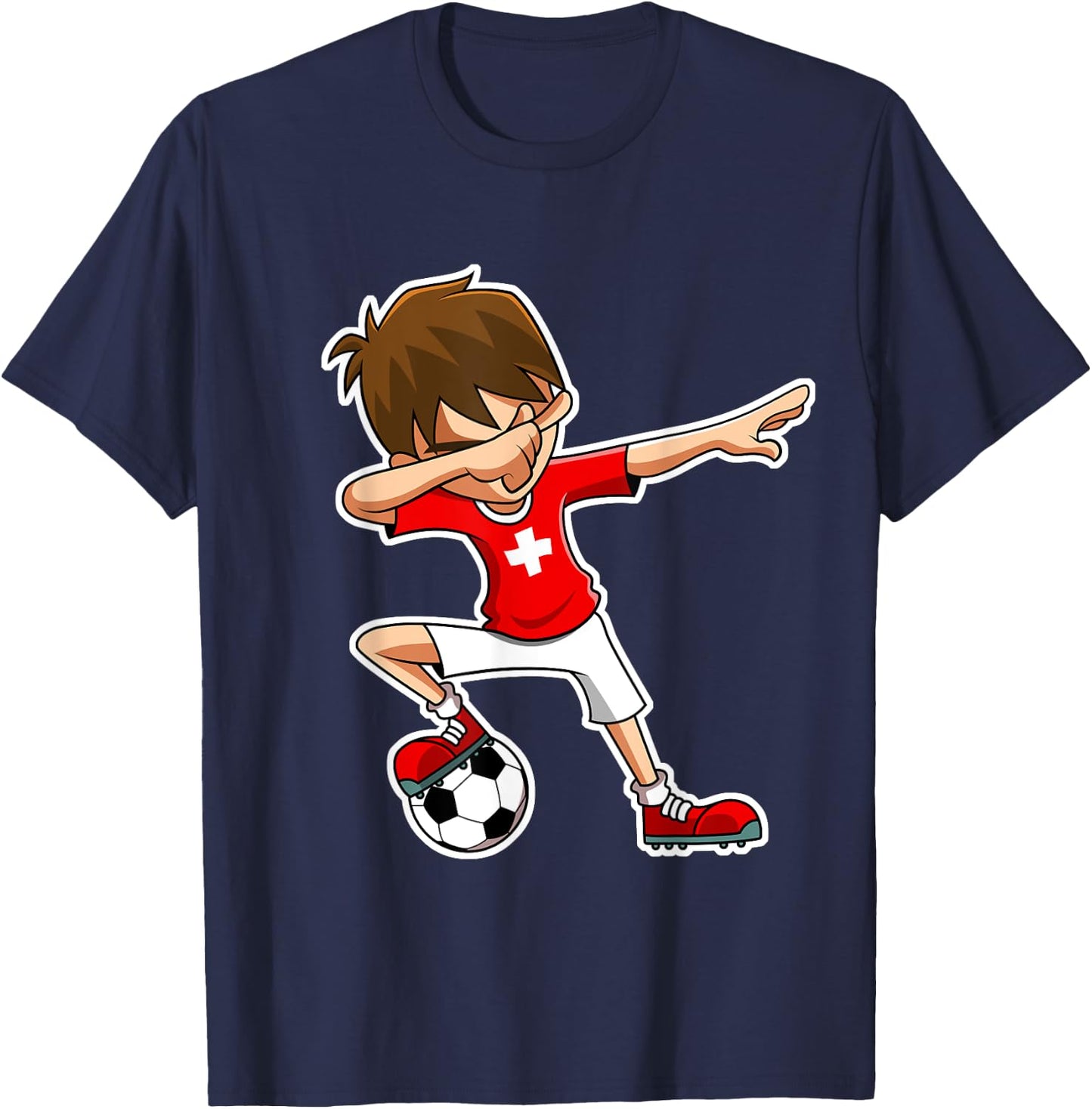 Dabbing Soccer Boy Switzerland Shirt, Swiss Flag Jersey T-Shirt - T-Shirt | Navy