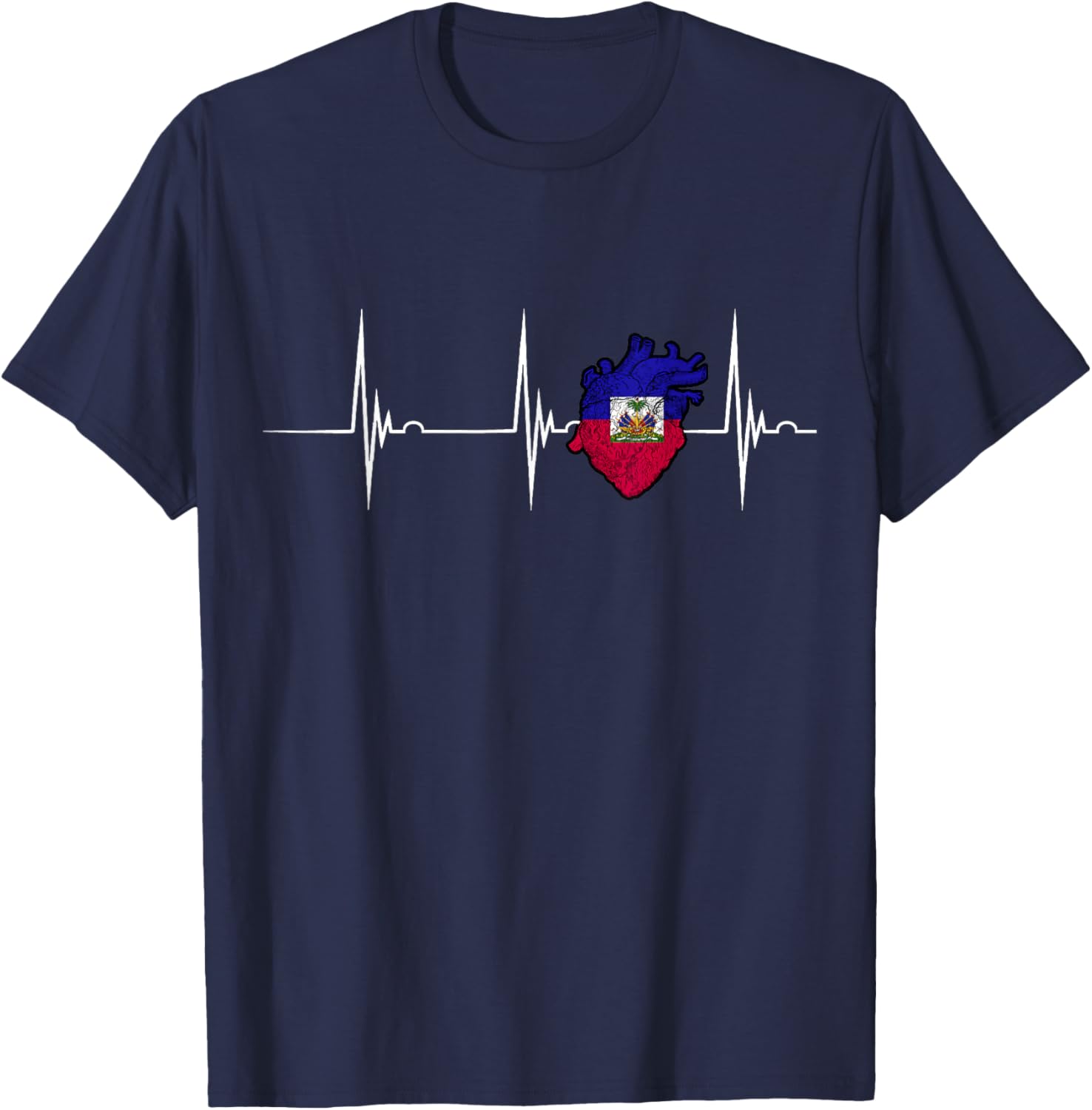 Haiti Flag Heart Heartbeat EKG Pulse Haitian Roots T-Shirt - T-Shirt | Navy