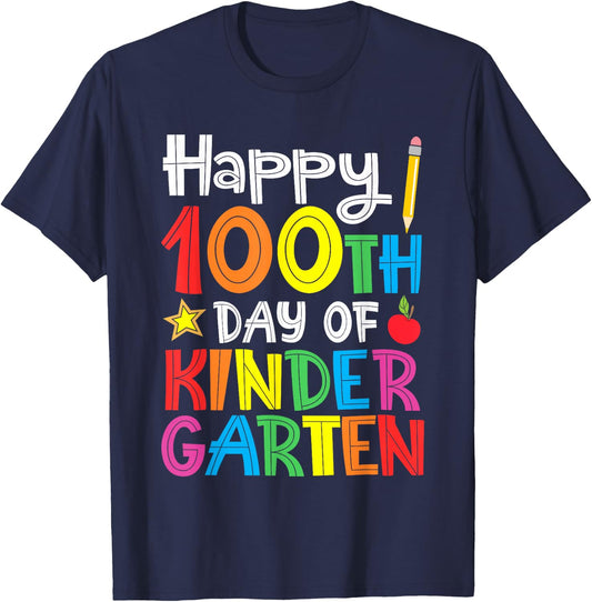 Happy 100th Day of Kindergarten Teacher or Student T-Shirt - T-Shirt | Navy