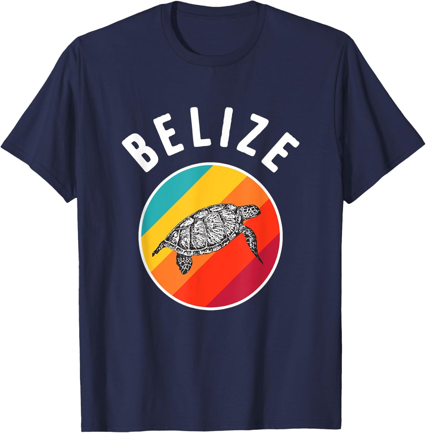 Belize Vacation Souvenir Colorful Retro Turtle Image T-Shirt - T-Shirt | Navy