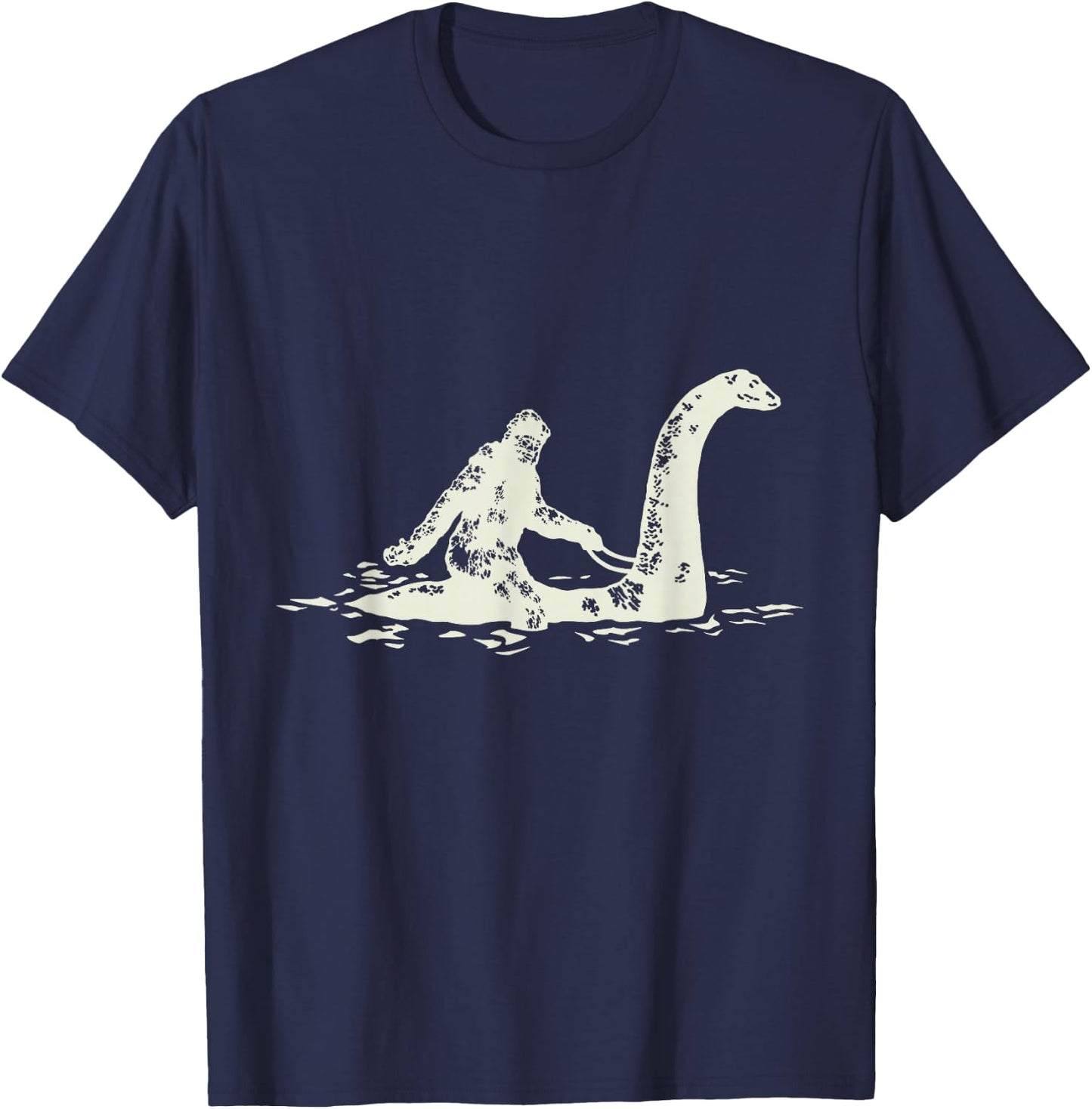 Bigfoot Sasquatch Riding The Loch Ness Monster Funny,Short Sleeve T-Shirt - T-Shirt | Navy