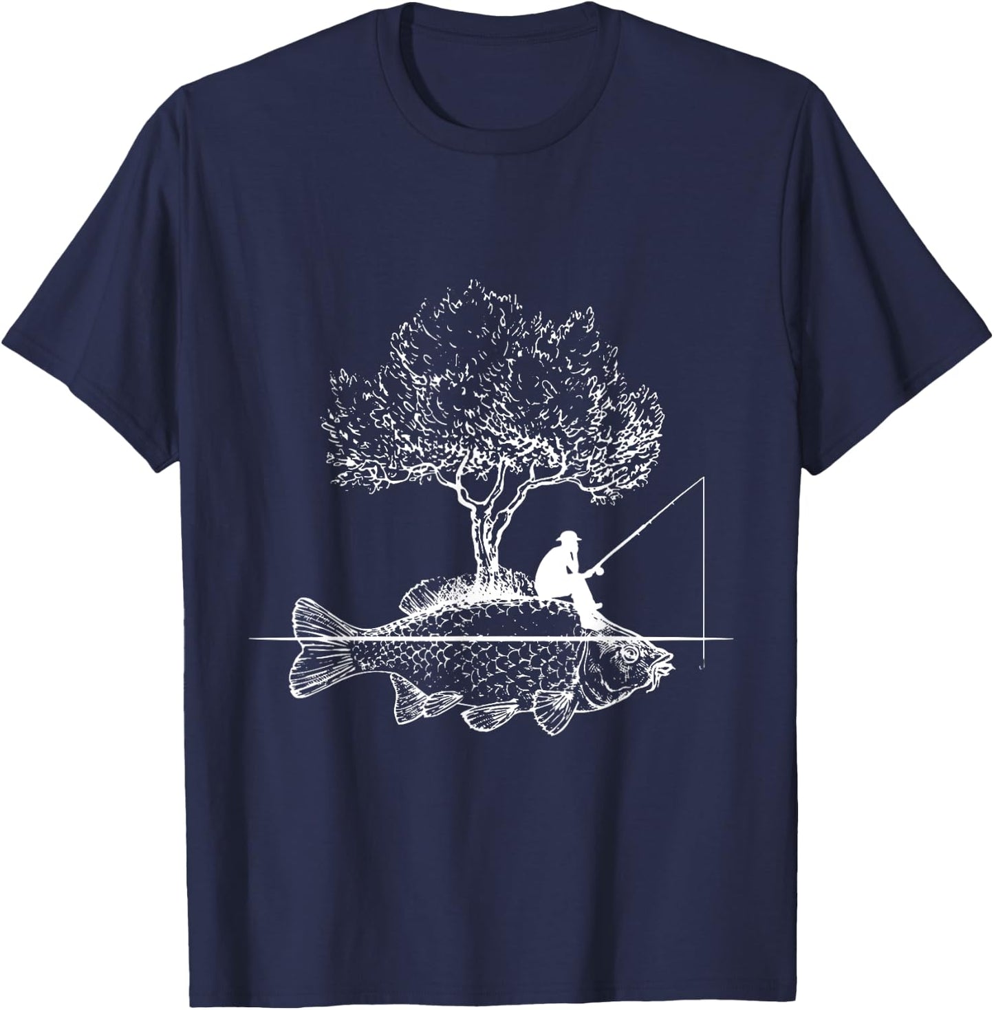 Fishing Fish Island Surreal Carp Angler T-Shirt - T-Shirt | Navy