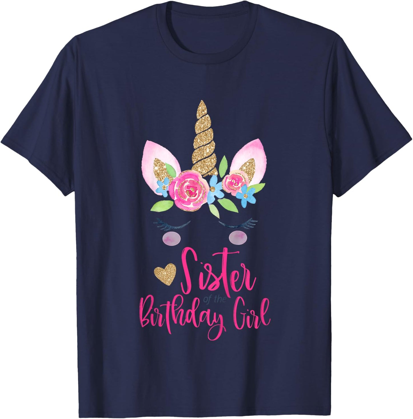 Kids Unicorn Sister of the Birthday Girl Shirt Matching Party T-Shirt - T-Shirt | Navy