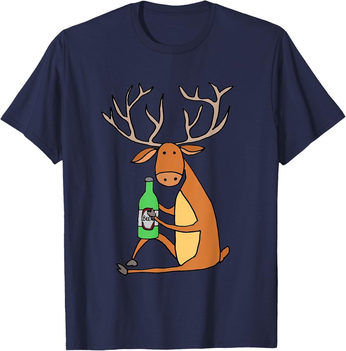 Smilemoretees Funny Stag Deer Drinking Beer T-Shirt - T-Shirt | Navy