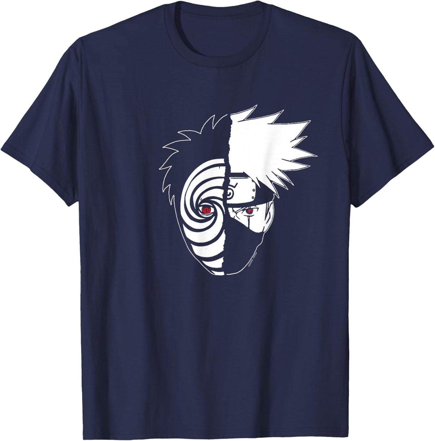 Naruto Shippuden Kakashi Tobi Split Face Anime T-Shirt - T-Shirt | Navy