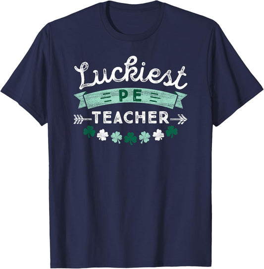 St Patricks Day PE Teacher Shirt Luckiest Physical Education Women Kids T-Shirt - T-Shirt | Navy