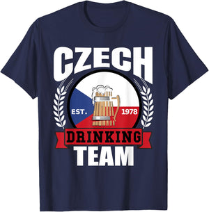 Czech Drinking Team Funny Republic Flag Beer Party Gift T-Shirt - T-Shirt | Navy