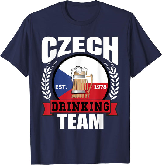 Czech Drinking Team Funny Republic Flag Beer Party Gift T-Shirt - T-Shirt | Navy