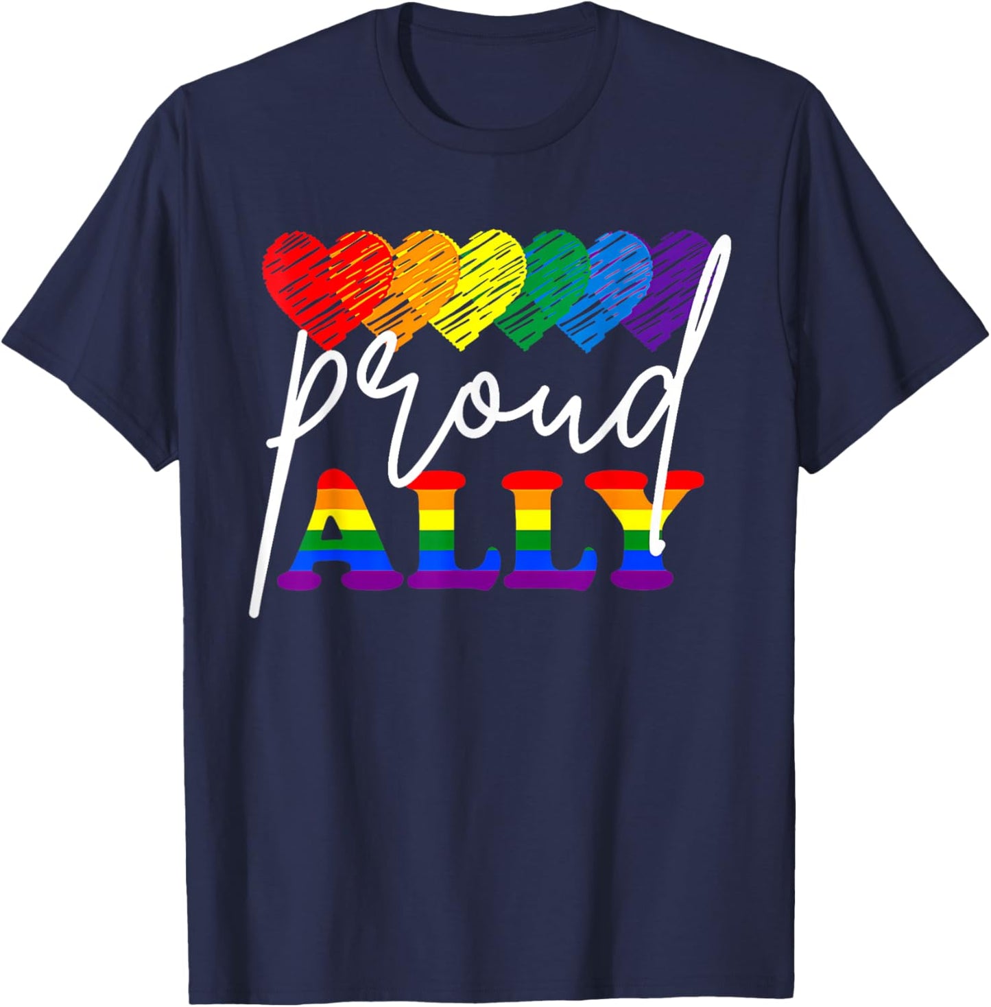 LGBTQ Hearts Gay Pride Month Lgbt Ally Proud Rainbow Flag T-Shirt - T-Shirt | Navy