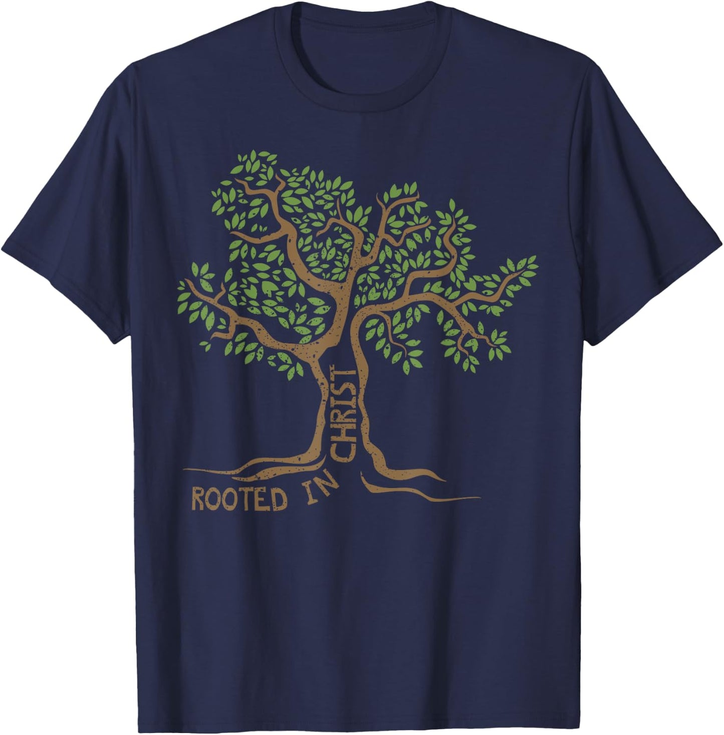 Rooted in Christ Jesus Tree Christian Faith Gift T-Shirt - T-Shirt | Navy