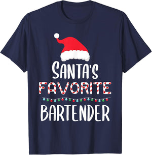 Santas Favorite Bartender Pajamas - Xmas Bartender Costume T-Shirt - T-Shirt | Navy