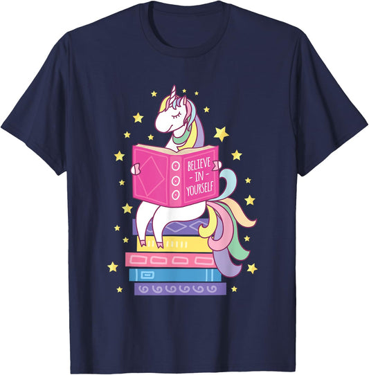 Reading Library Unicorn Read Books Lover Reader Gift T-Shirt - T-Shirt | Navy