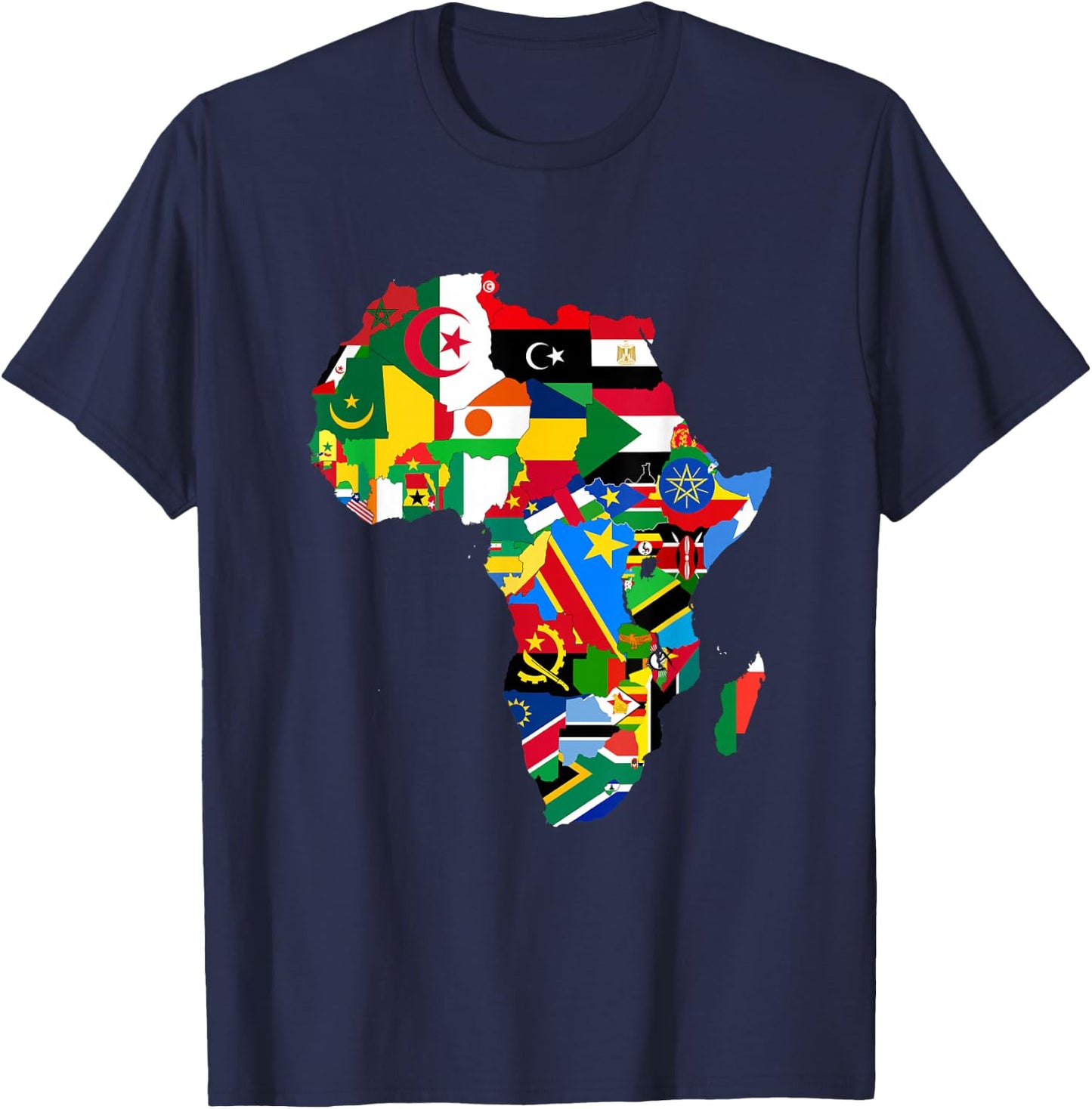 African Pride - Ethnic Map of Africa with Flags T-Shirt - T-Shirt | Navy