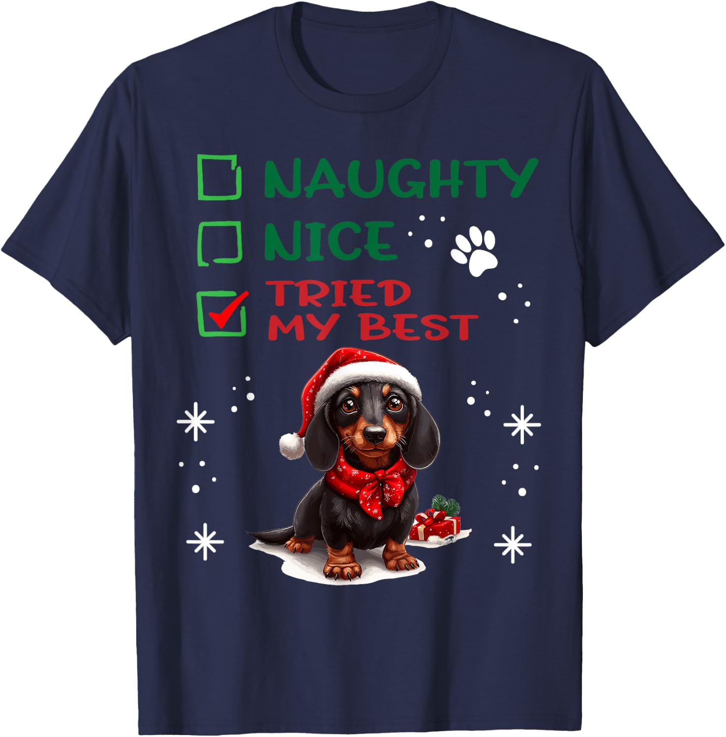 Cute Dachshund Wiener Doxie dog Dog Christmas Naughty Nice T-Shirt - T-Shirt | Navy