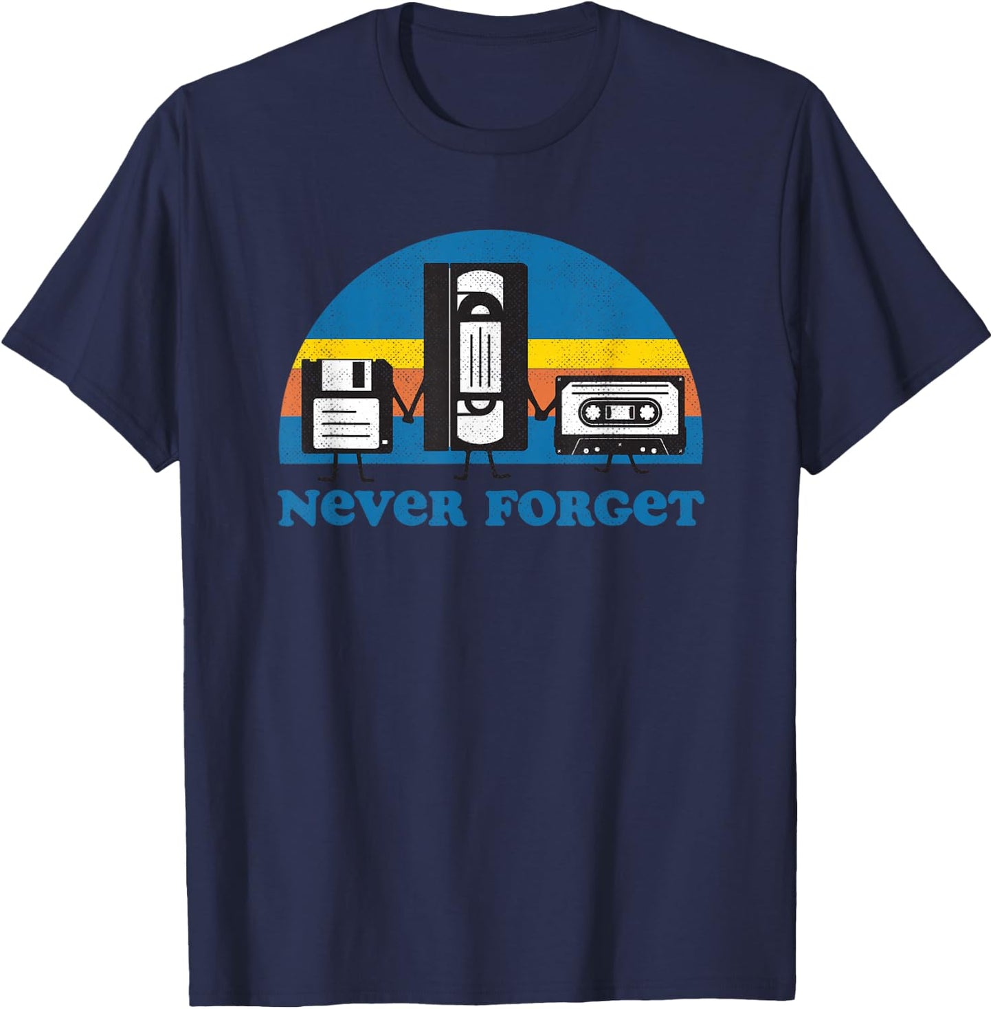 Never Forget T Shirt Funny Floppy Disk VHS Tape 90s 80s T-Shirt - T-Shirt | Navy