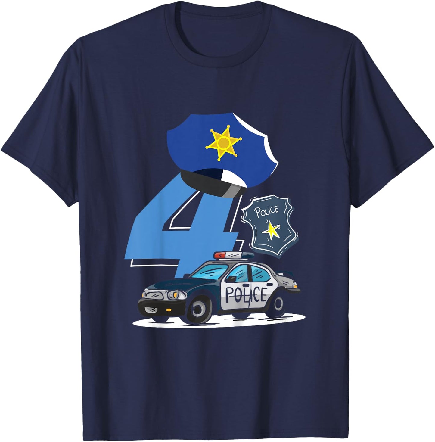Kids 4th Birthday Police Car Policeman Costume T-Shirt - T-Shirt | Navy