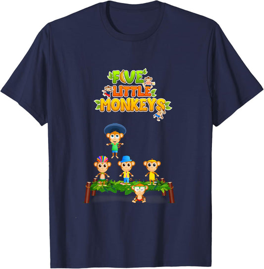 Kids Nursery Rhymes Shirt Five Little Monkeys Jumping On The Bed T-Shirt - T-Shirt | Navy