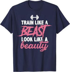 Train Like A Beast Look Like A Beauty Shirt Gym Pink T-Shirt - T-Shirt | Navy