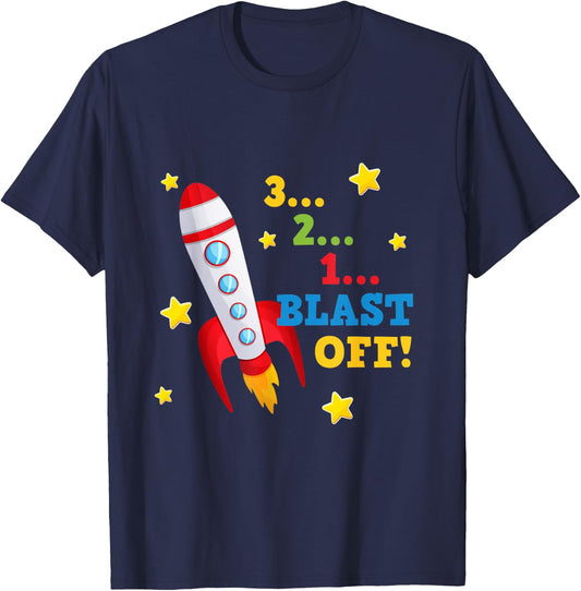 3 2 1 Blast Off Into Space Short Sleeved T-Shirt - T-Shirt | Navy