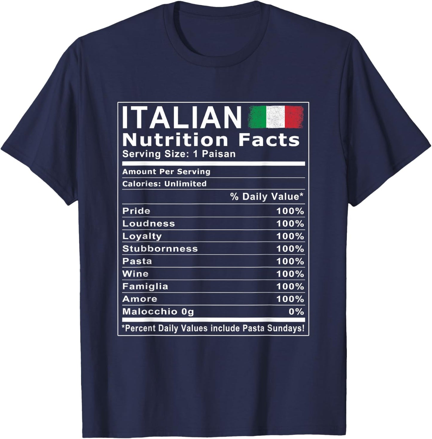 Italian Nutrition Facts T Shirt T-Shirt - T-Shirt | Navy