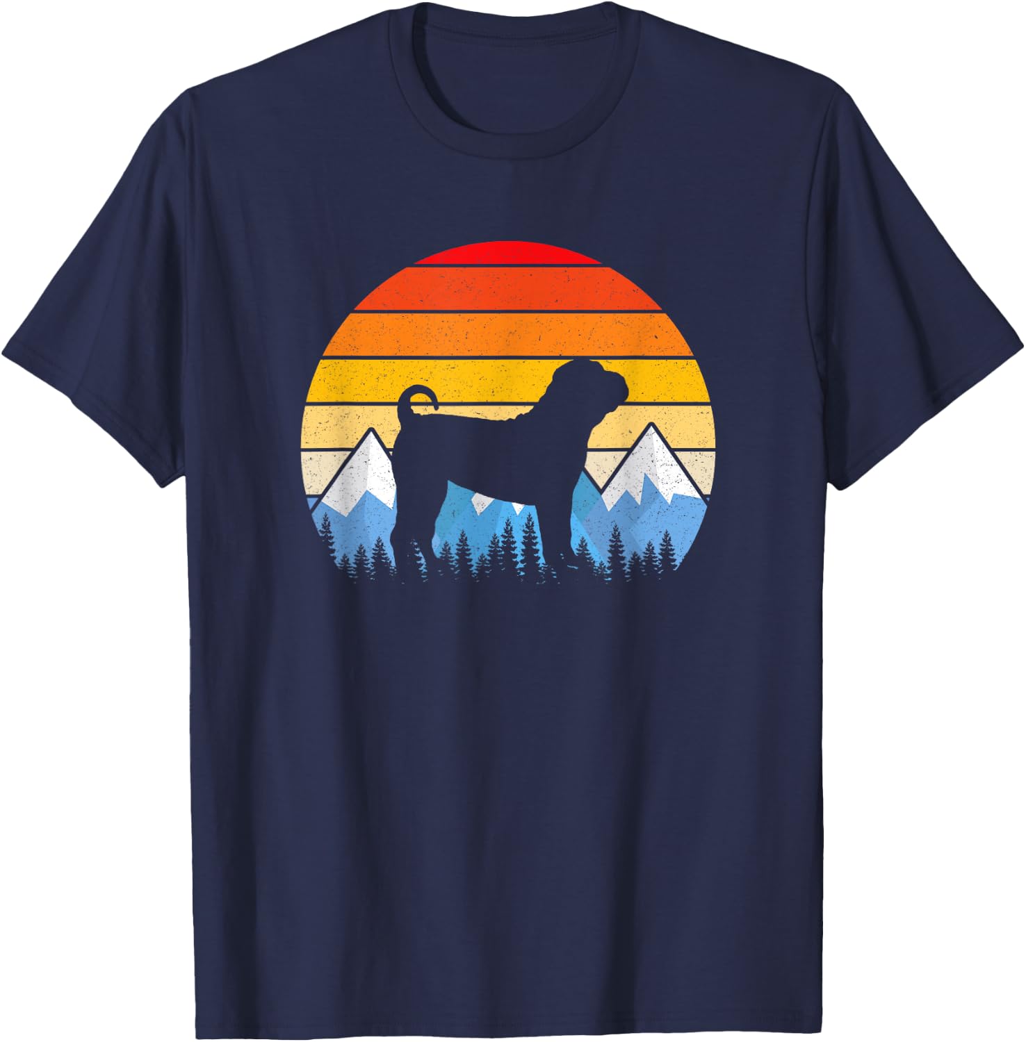 Vintage Retro Chinese Shar-Pei T Shirt Chinese Shar-Pei Gift T-Shirt - T-Shirt | Navy
