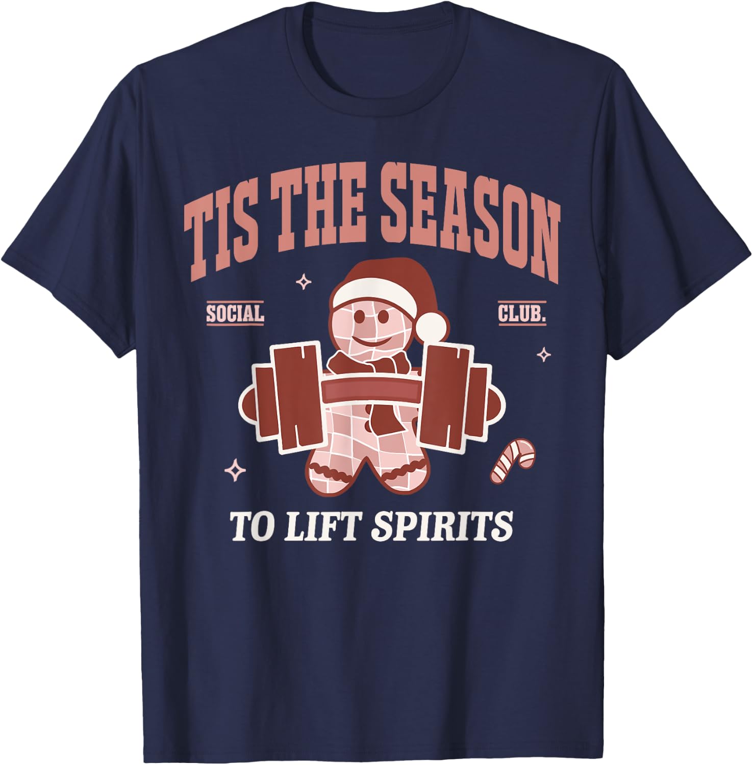 Lift Spirits Funny Weightlifting Christmas Fitness Gym Xmas T-Shirt - T-Shirt | Navy