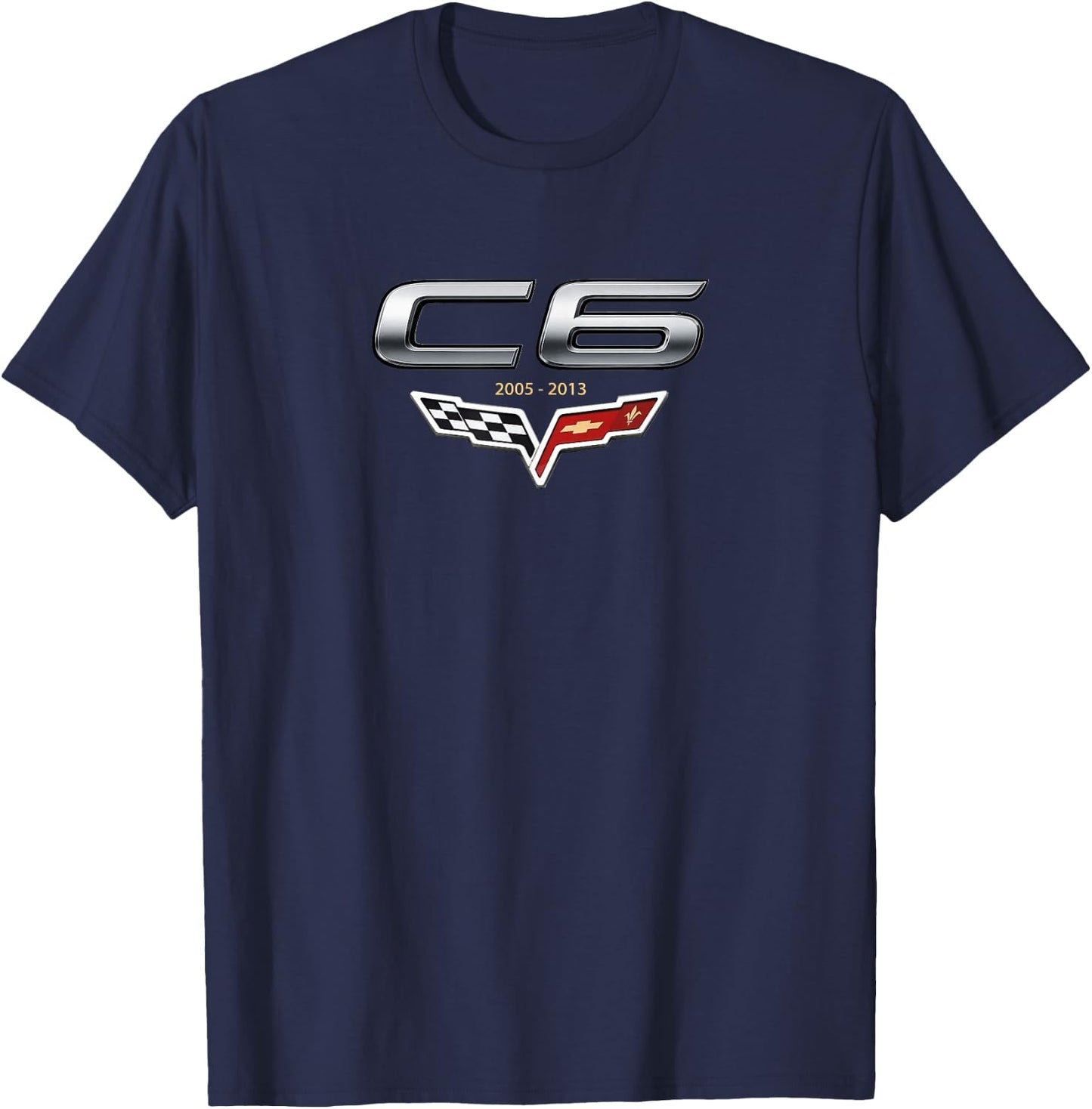 Classic C6 V Flags Emblem 2005-2013 Sports CAR Flags Badge T-Shirt - T-Shirt | Navy