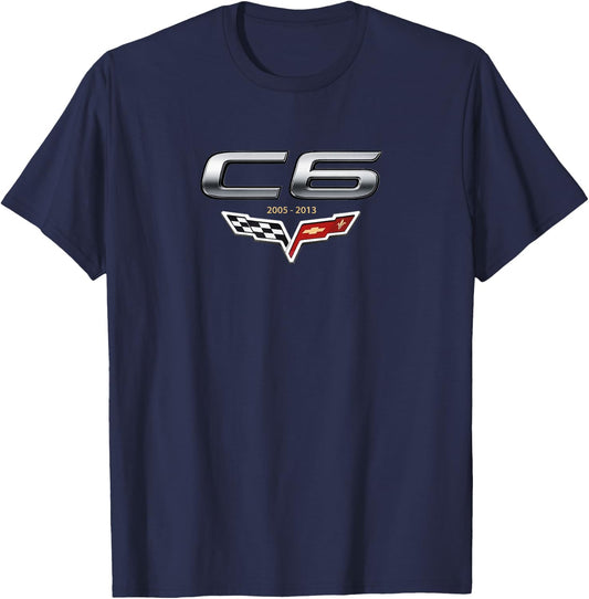 Classic C6 V Flags Emblem 2005-2013 Sports CAR Flags Badge T-Shirt - T-Shirt | Navy