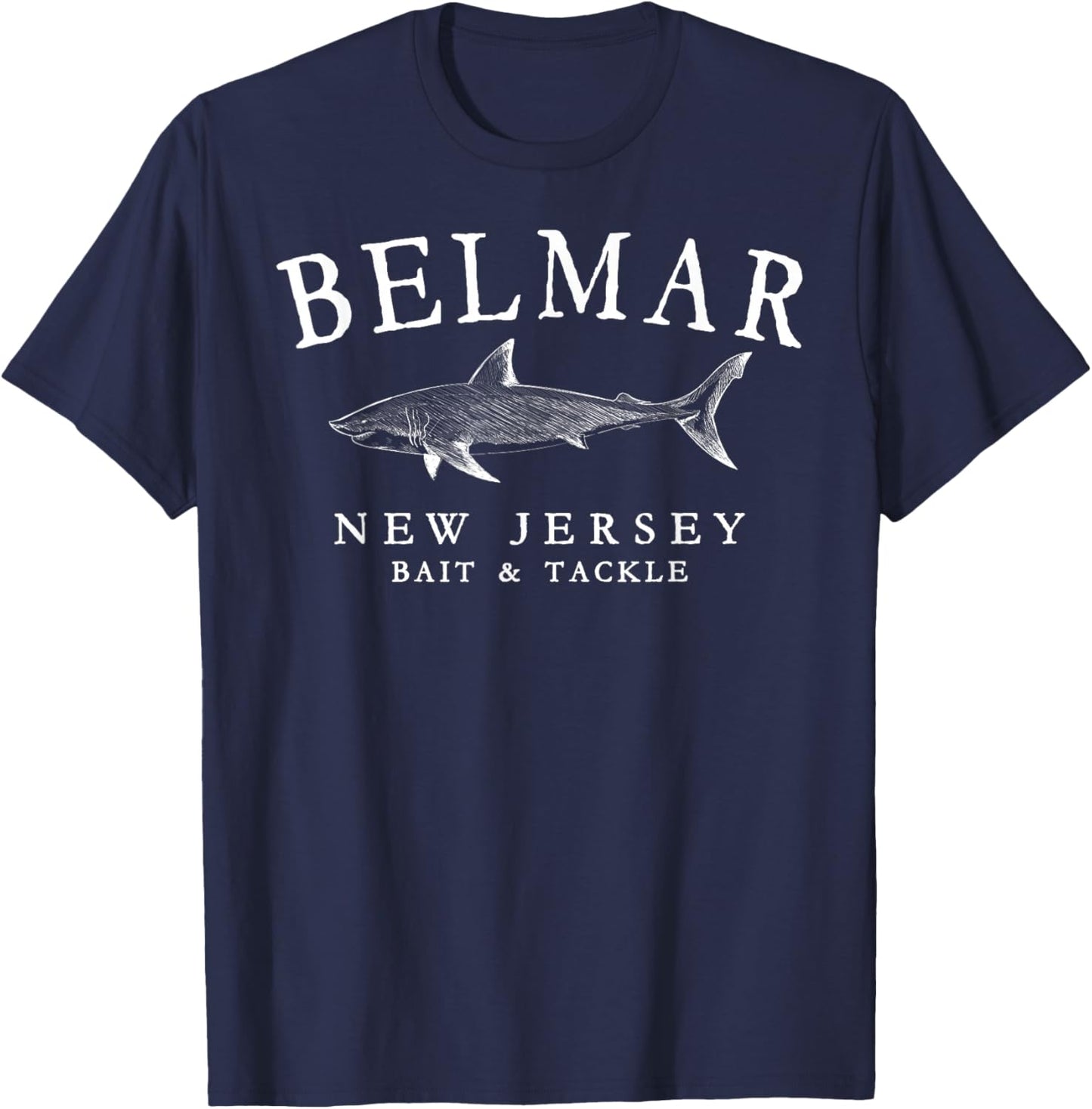 Belmar New Jersey Shark Retro White Art Fishing T-Shirt - T-Shirt | Navy