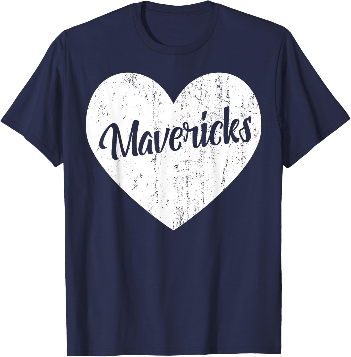 Mavericks School Sports Fan Team Spirit Mascot Heart Gift T-Shirt - T-Shirt | Navy
