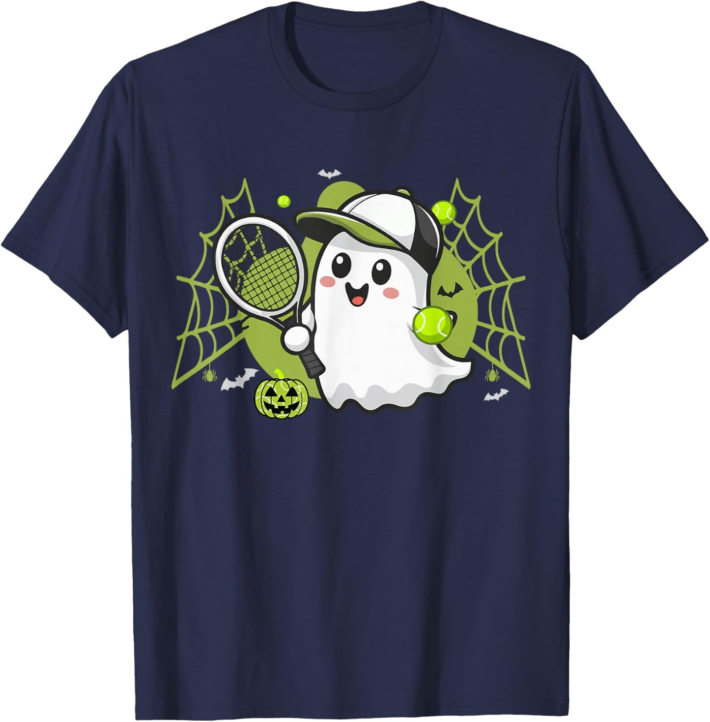 Boo Ghost Playing Tennis Funny Halloween Tennis Costume T-Shirt - T-Shirt | Navy