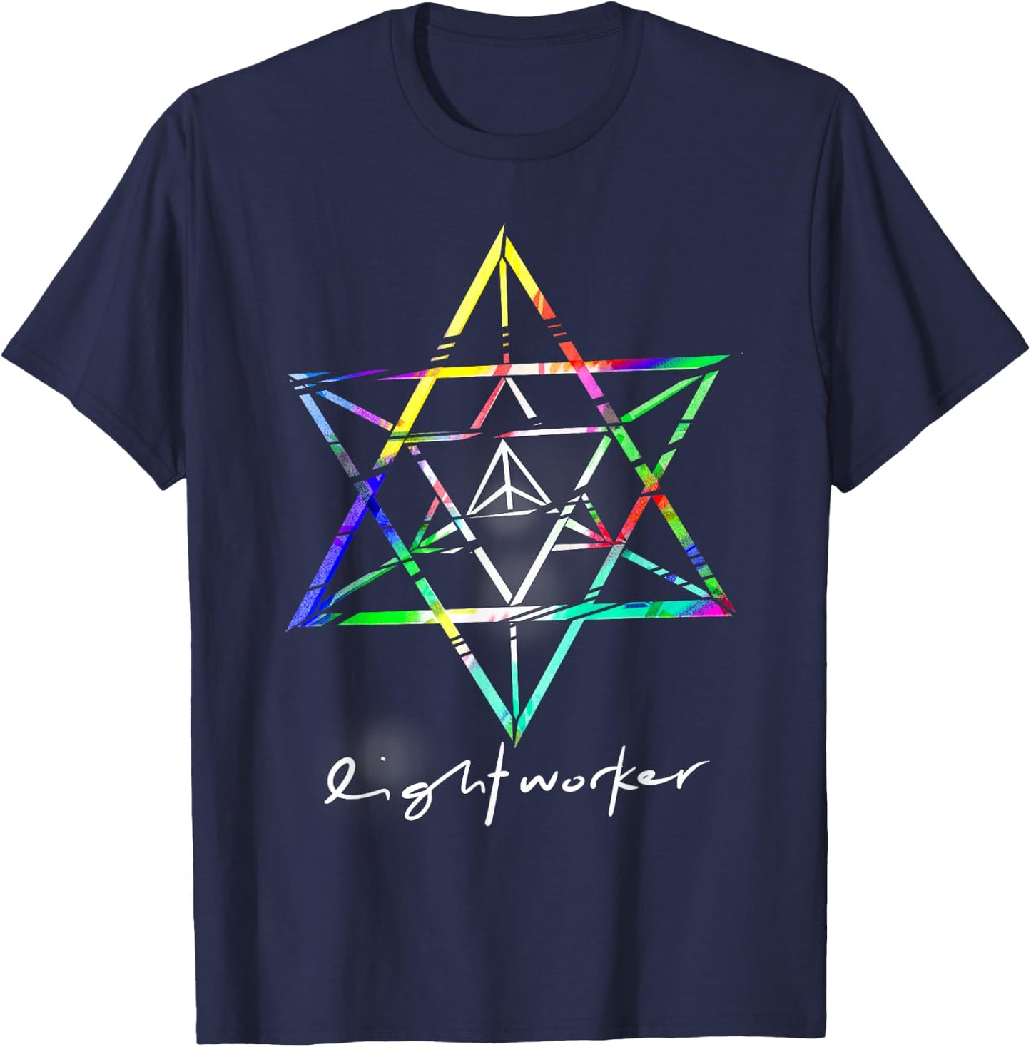 Lightworker Merkaba Sacred Geometry Abstract T Shirt T-Shirt - T-Shirt | Navy