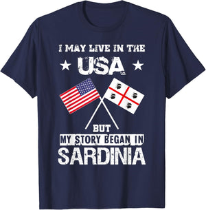 USA America Sardinia Flag My Story Began Sardegna T-Shirt - T-Shirt | Navy