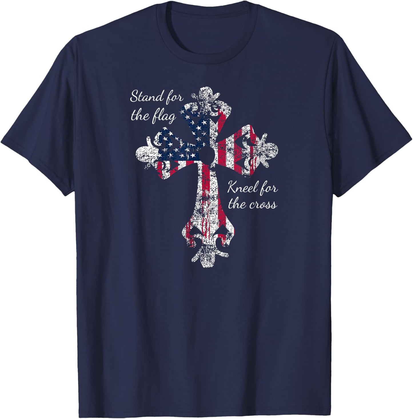 Stand for the Flag Kneel for the Cross Proud Patriotic USA Kids Men T-Shirt - T-Shirt | Navy