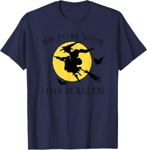 NOT EVERY WITCH LIVES IN SALEM Funny Halloween Scary Graphic T-Shirt - T-Shirt | Navy