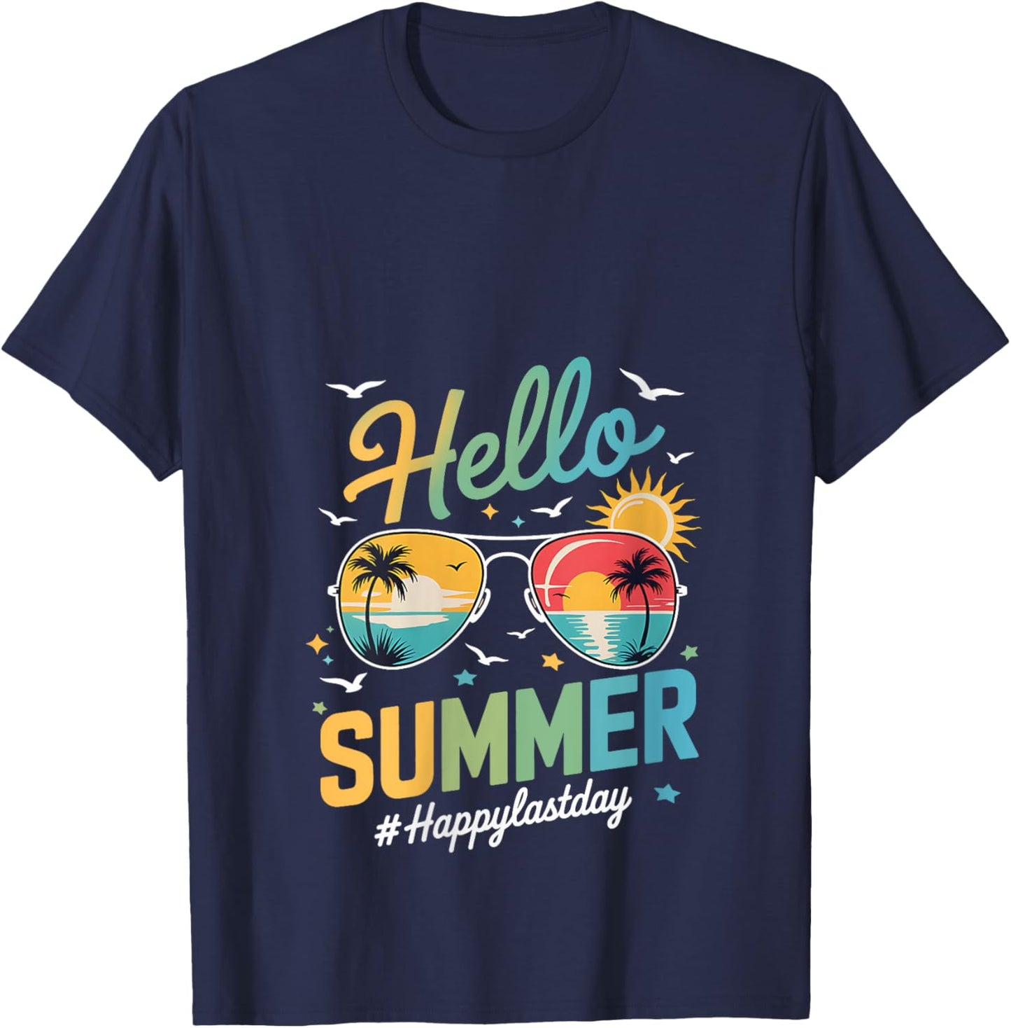 Hello Summer Teacher Happy Last Day of School Pre-K V-Neck T-Shirt - T-Shirt | Navy
