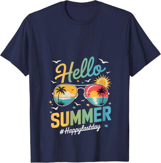 Hello Summer Teacher Happy Last Day of School Pre-K V-Neck T-Shirt - T-Shirt | Navy